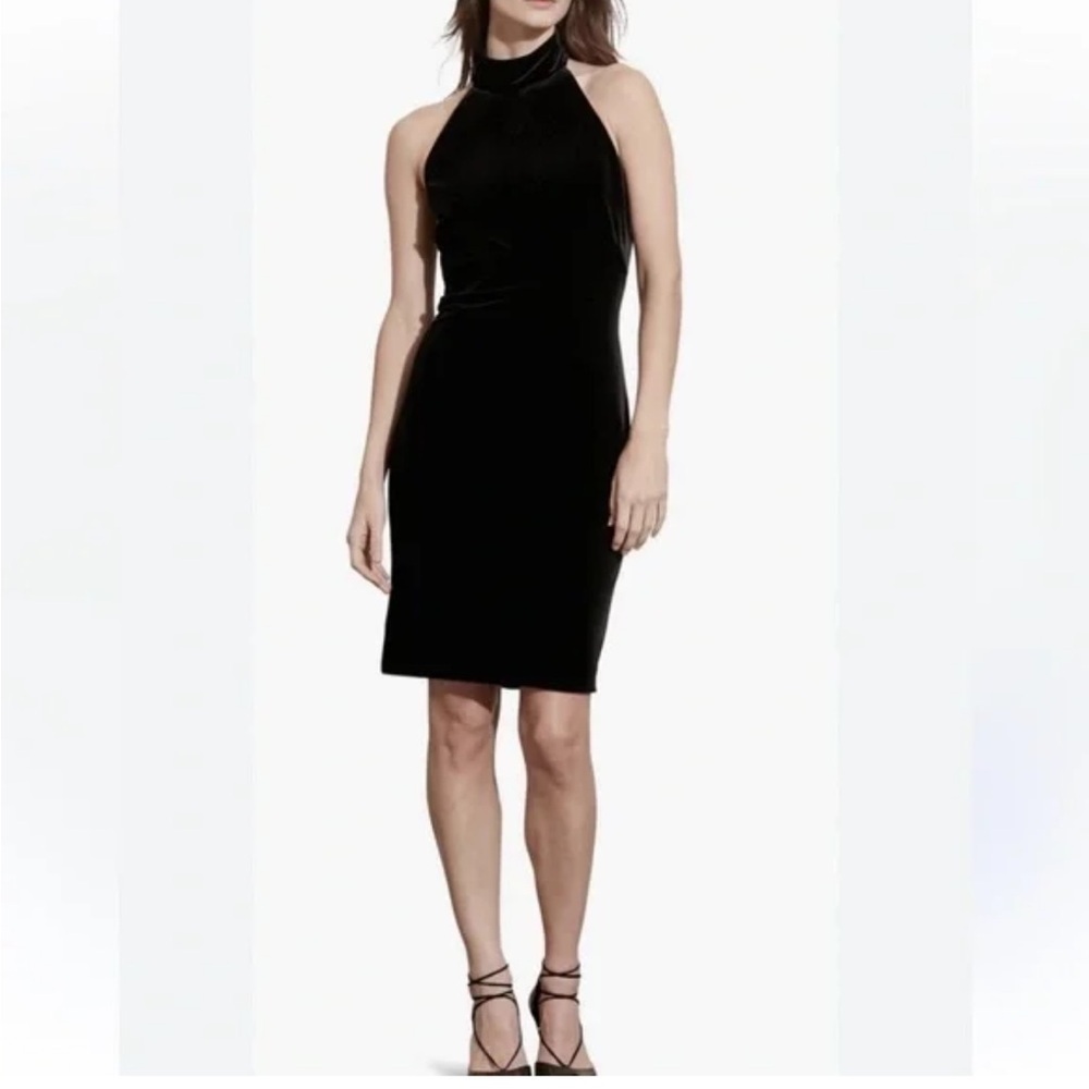 Lauren Ralph Lauren Velvet Halter Mock Neck Knee Length Fitted Dress Size 18